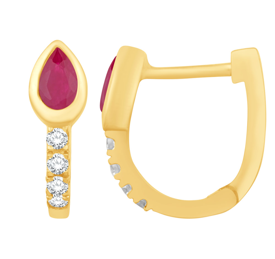 S.Kashi Ruby and Diamond Huggie Earrings