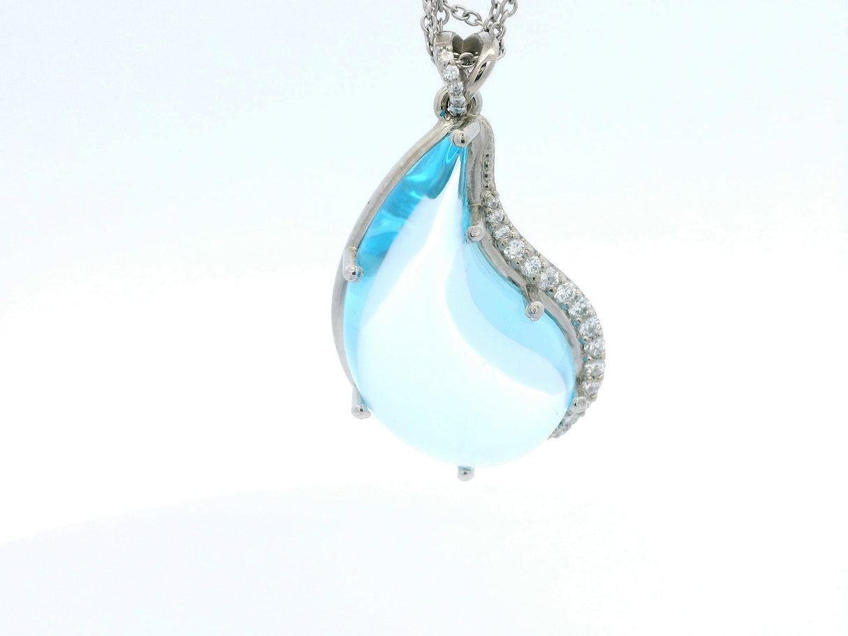 Custom Cabachon "Droplet" Topaz & Diamond Pendant