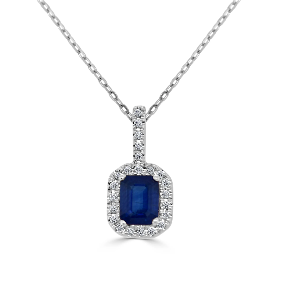 Sabrina Design Sapphire and Diamond Halo Pendant