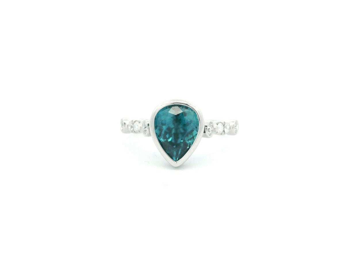 GBC Pear Blue Zircon and Diamond Ring