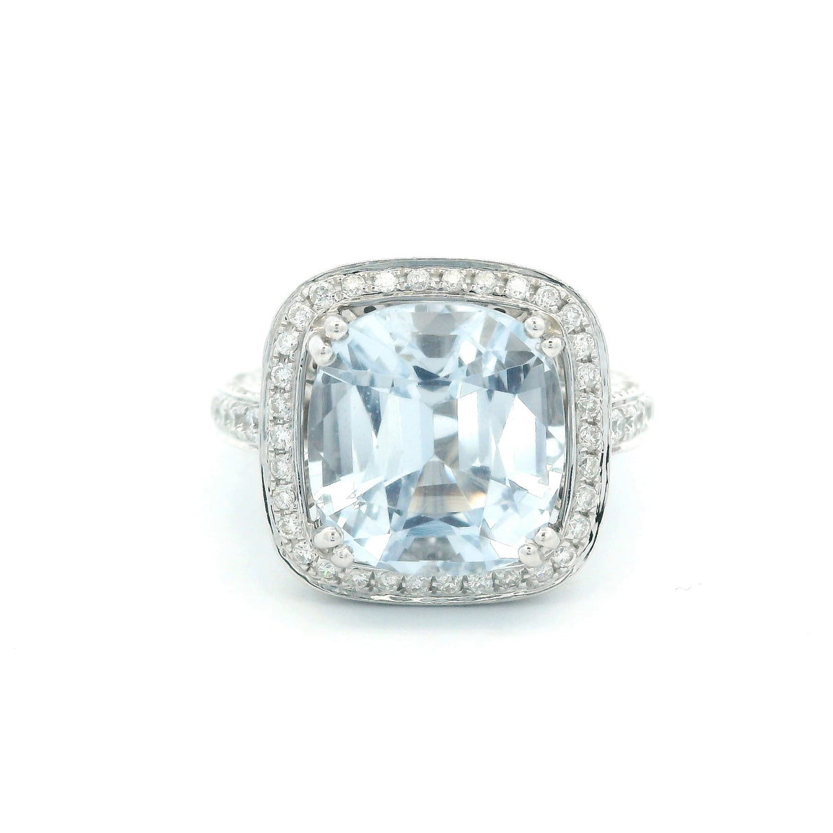 Almor Cushion Aquamarine and Diamond Ring