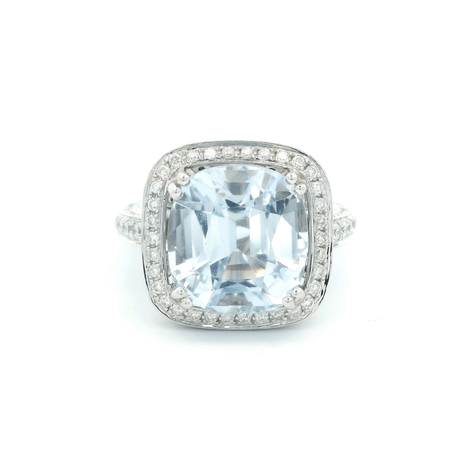 Almor Cushion Aquamarine and Diamond Ring