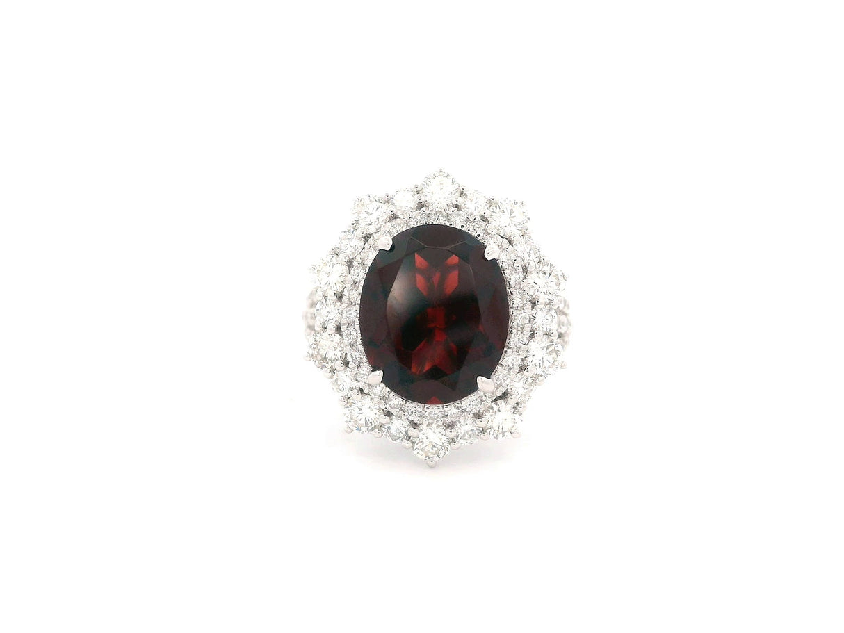 Royal Jewelry Garnet and Diamond Halo Ring