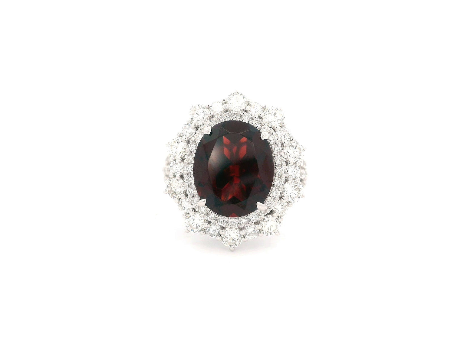 Royal Jewelry Garnet and Diamond Halo Ring