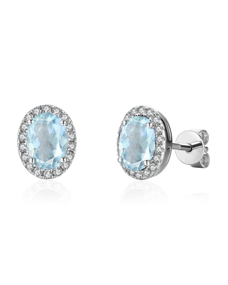 Diasum Aquamarine Diamond Halo Stud Earrings