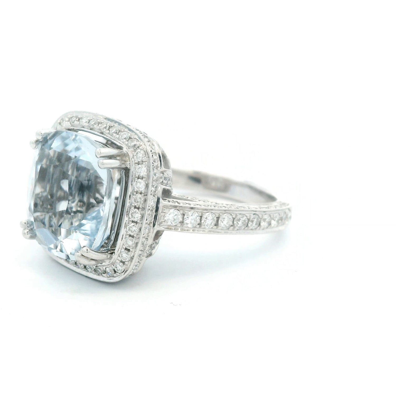 Almor Cushion Aquamarine and Diamond Ring