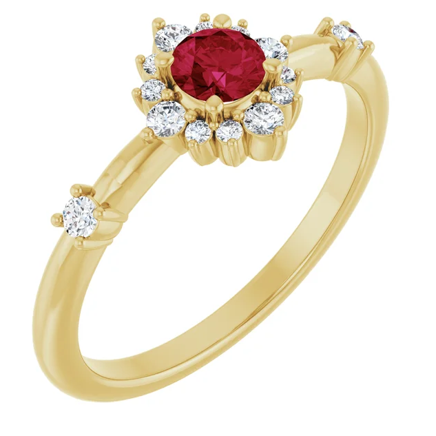 Ruby & Starburst Diamond Halo Ring
