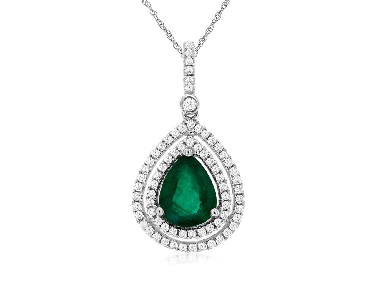 Royal Jewelry Emerald Halo Pendant