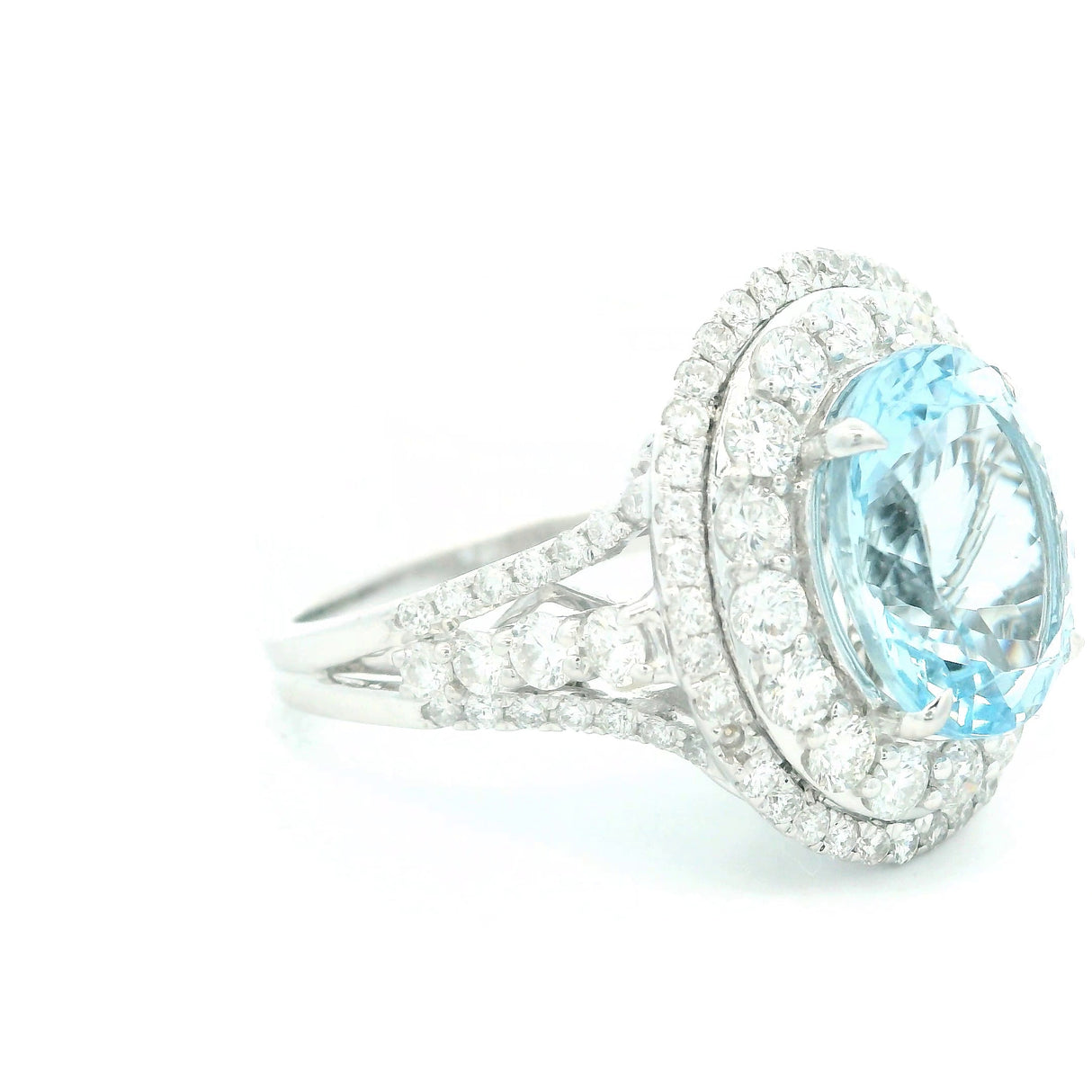 Royal Jewelry Aquamarine Diamond Halo Ring