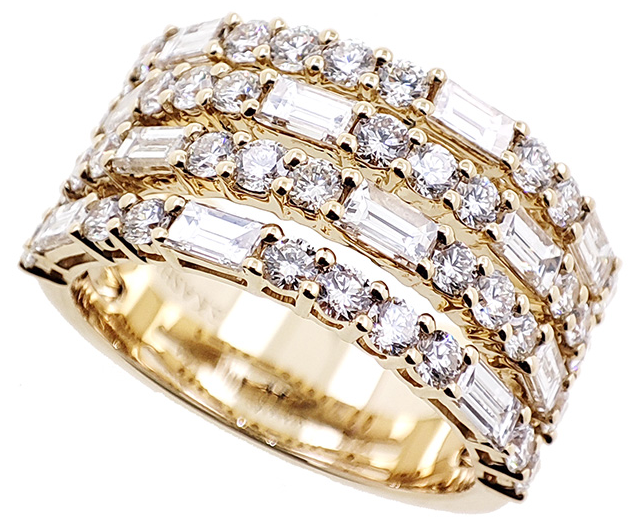 S.Kashi Multi Row Baguette Diamond Fashion Ring