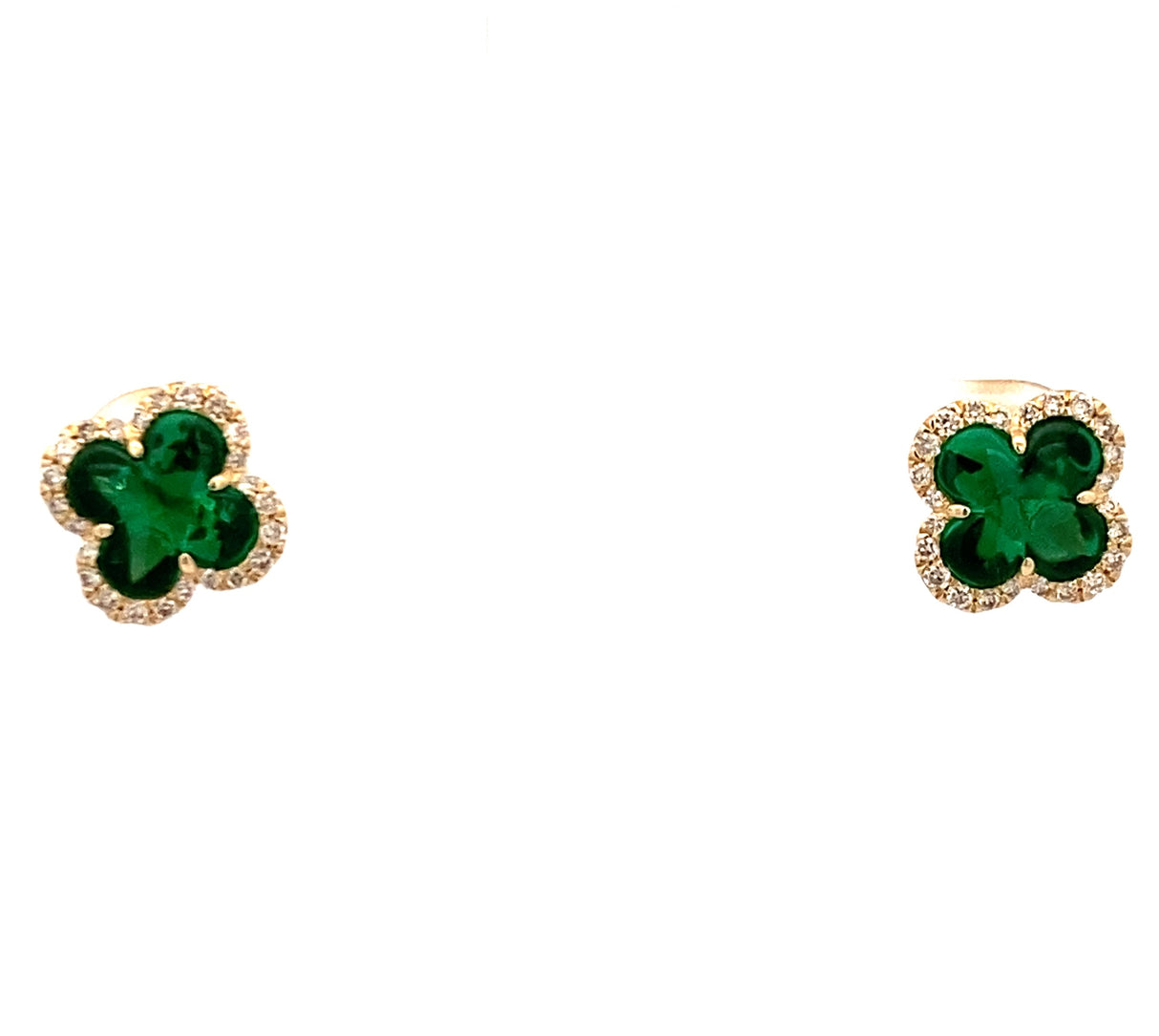 14YG Emerald & Diamond Clover Studs