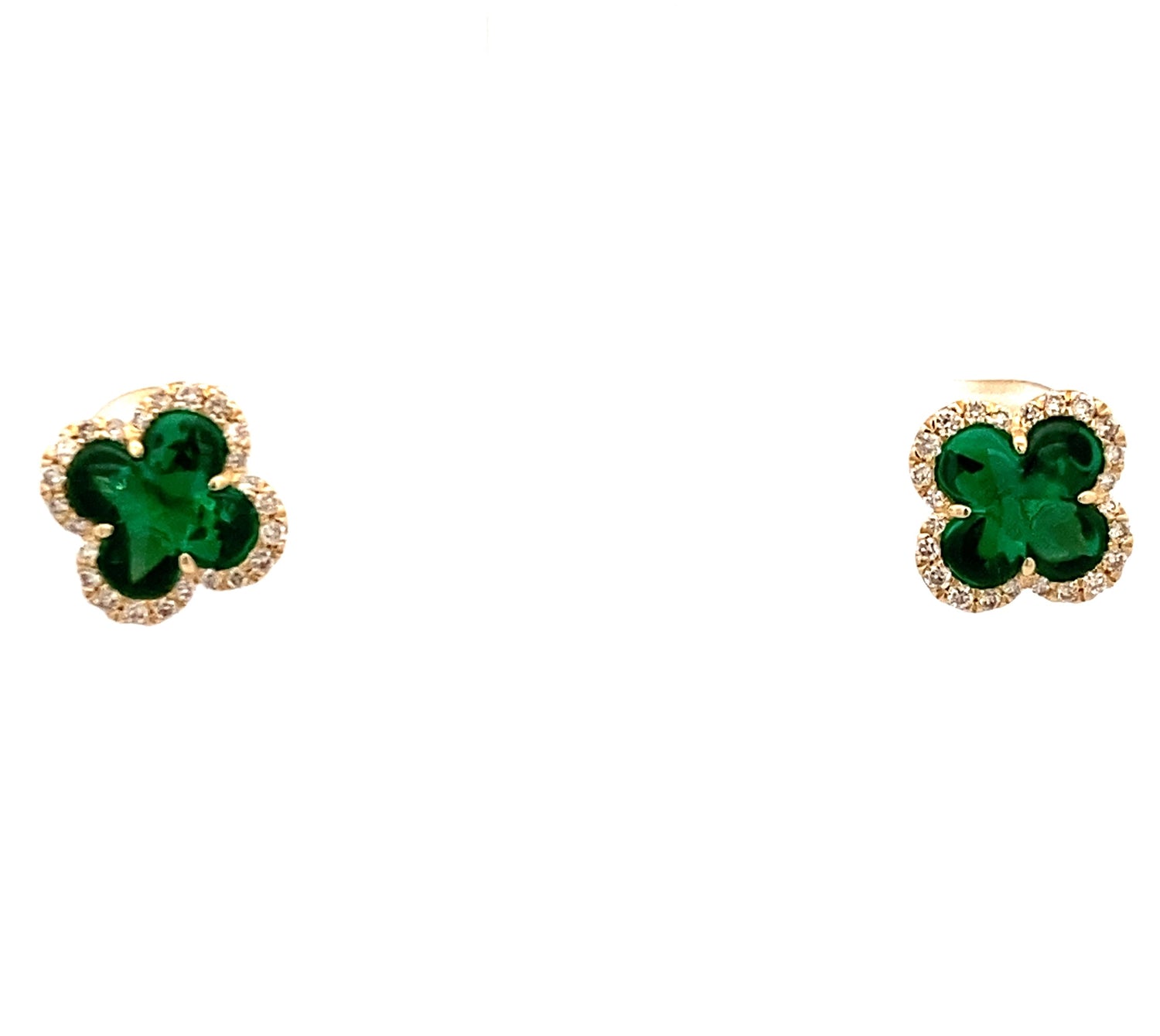 14YG Emerald & Diamond Clover Studs