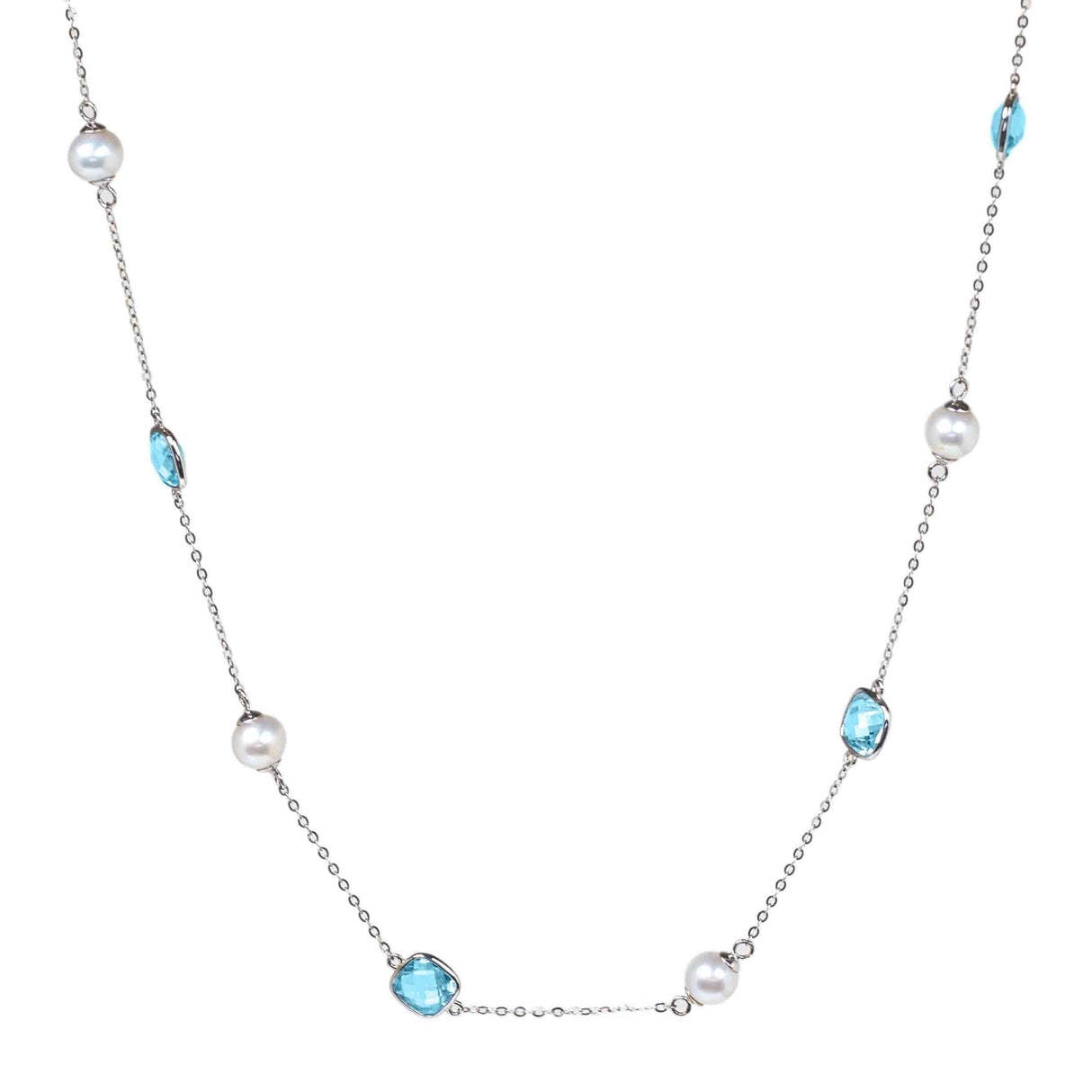 AGI Pearl and Blue Topaz Necklace