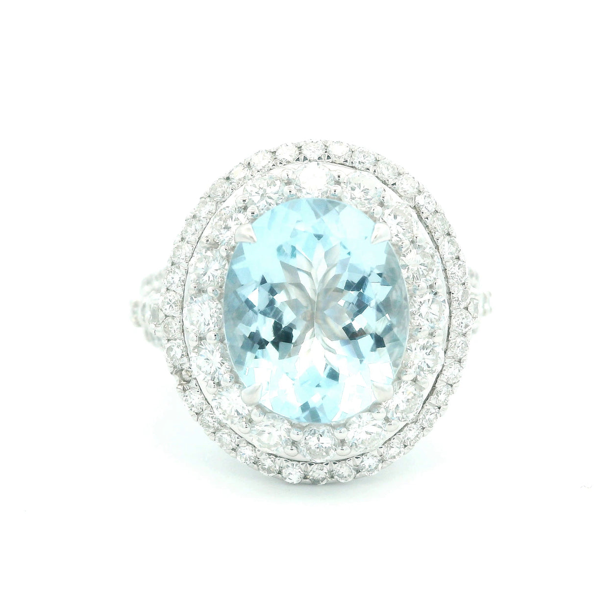 Royal Jewelry Aquamarine Diamond Halo Ring