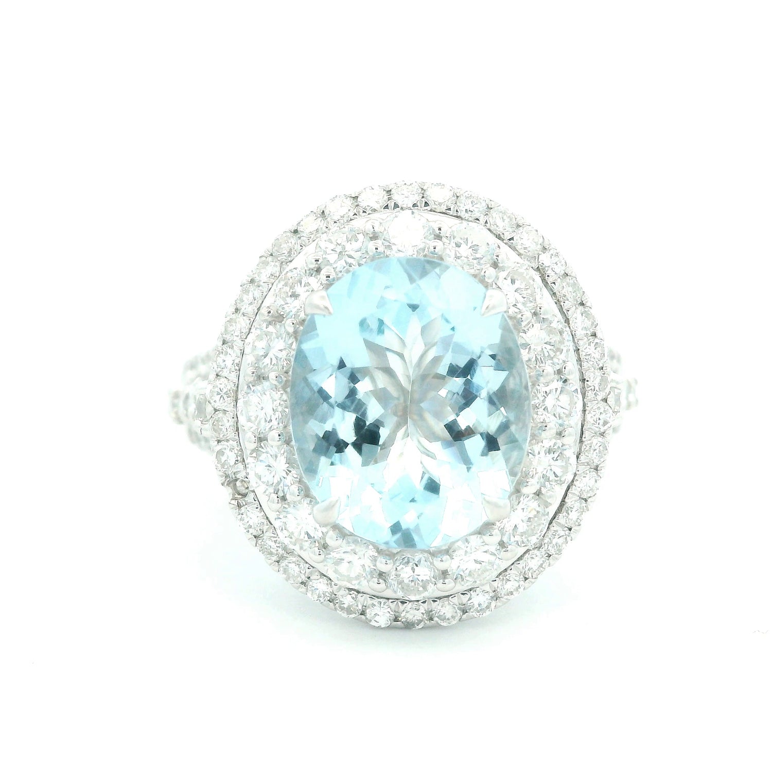 Royal Jewelry Aquamarine Diamond Halo Ring