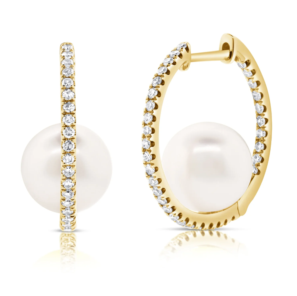 Sabrina Design Diamond Hoop Earrings With Pearls