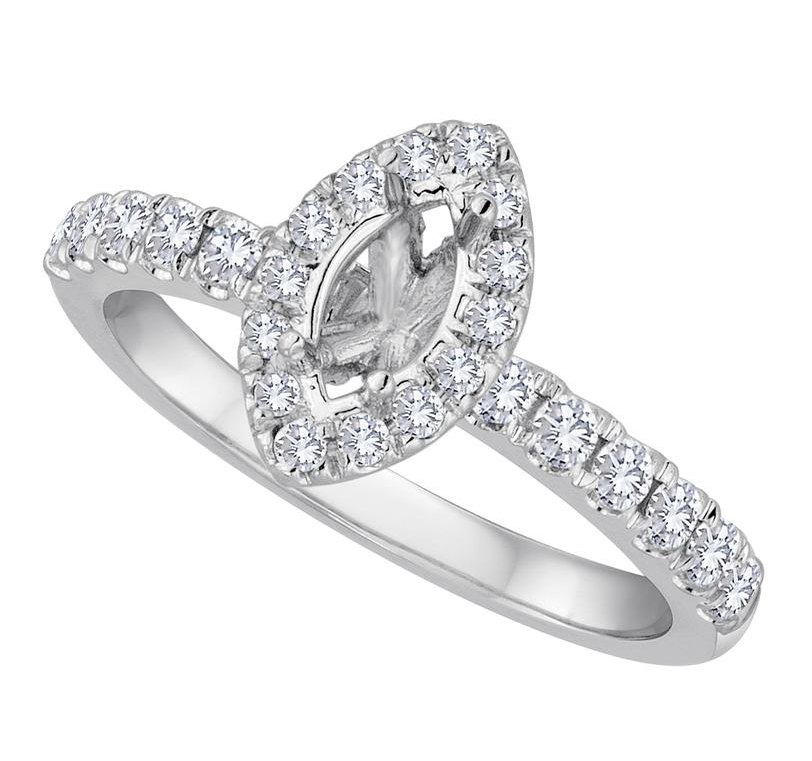 14k White Gold Marquise Engagement Mount