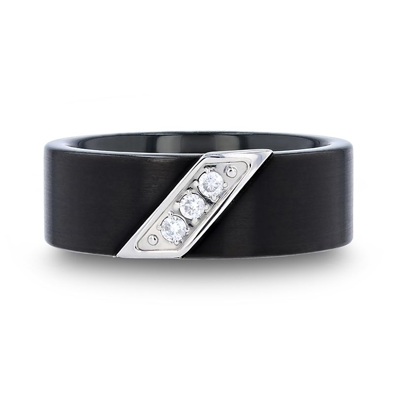 Thorsten Liam Satin Black Tungsten Diamond Ring