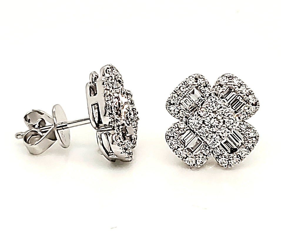 Almor Designs Baguette & Round Diamond Flower Studs