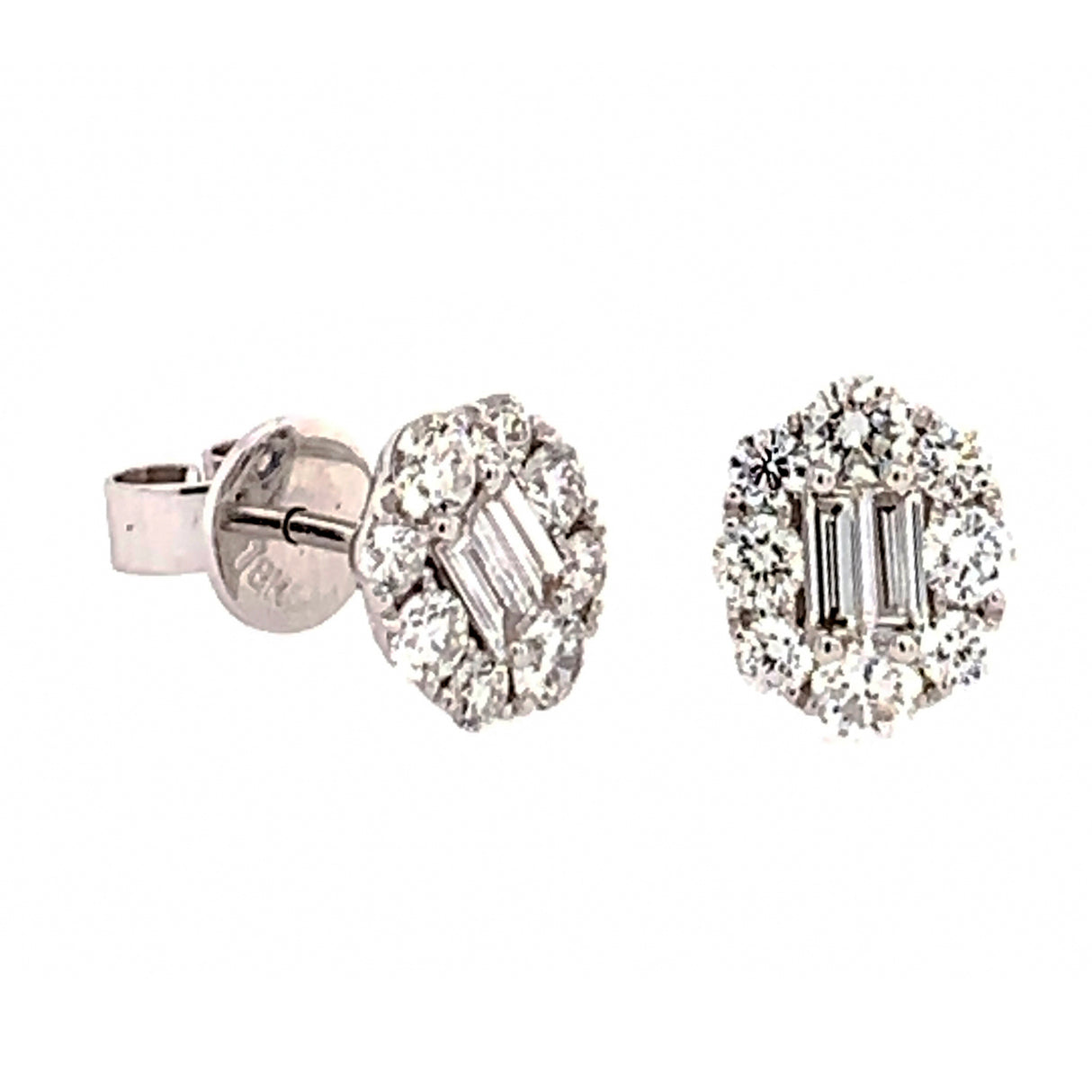 Almor Design Baguette & Round Diamond Halo Stud Earrings