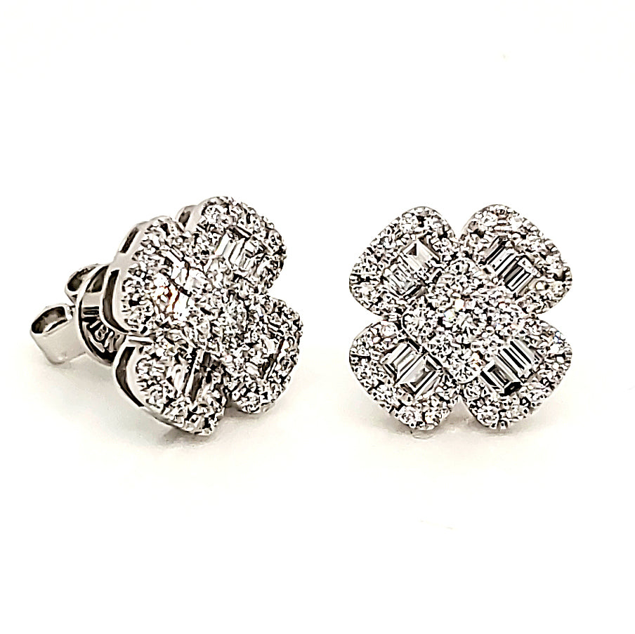 Almor Designs Baguette & Round Diamond Flower Studs