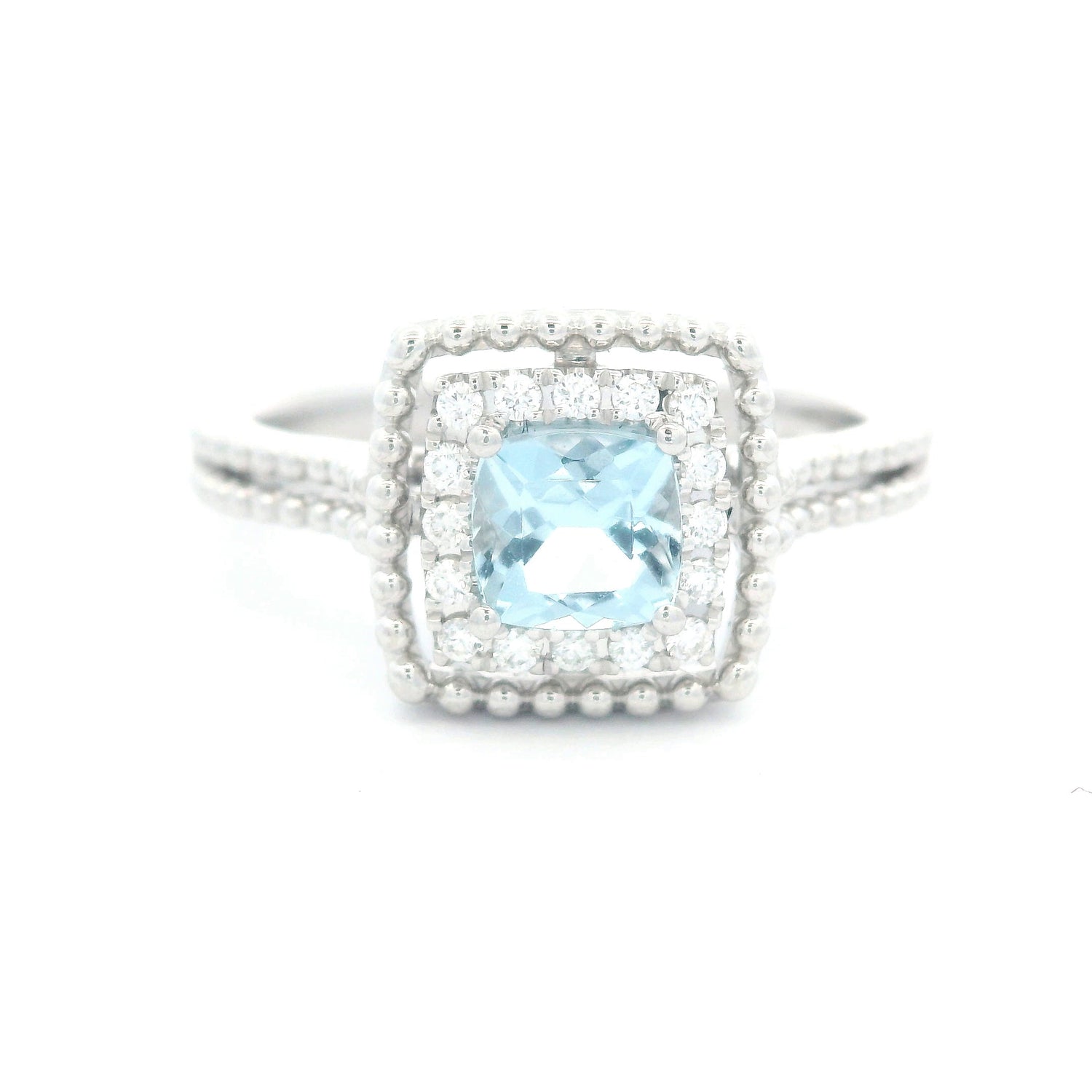 GBC Aquamarine and Diamond Halo Ring