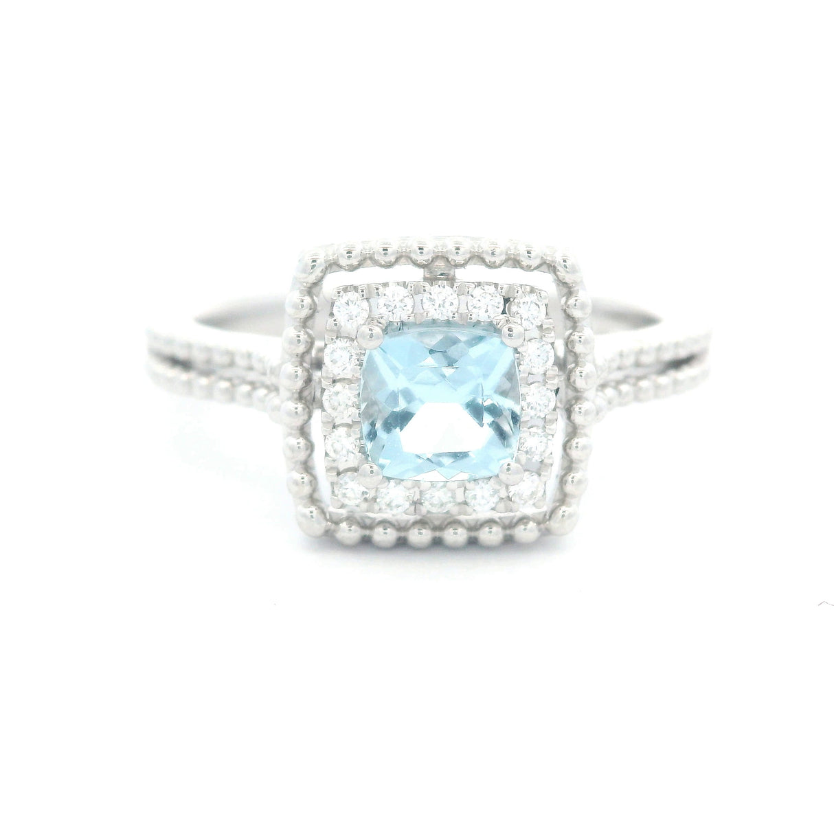 GBC Aquamarine and Diamond Halo Ring