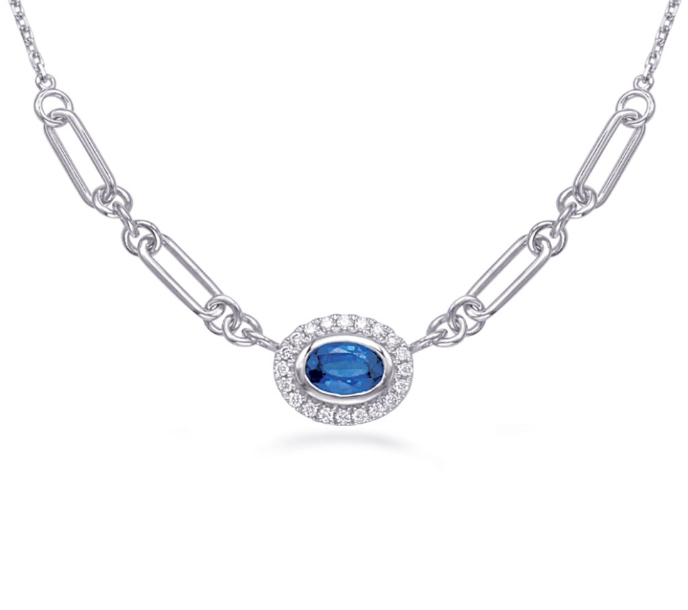 S.Kashi Sapphire Halo Paperclip Necklace
