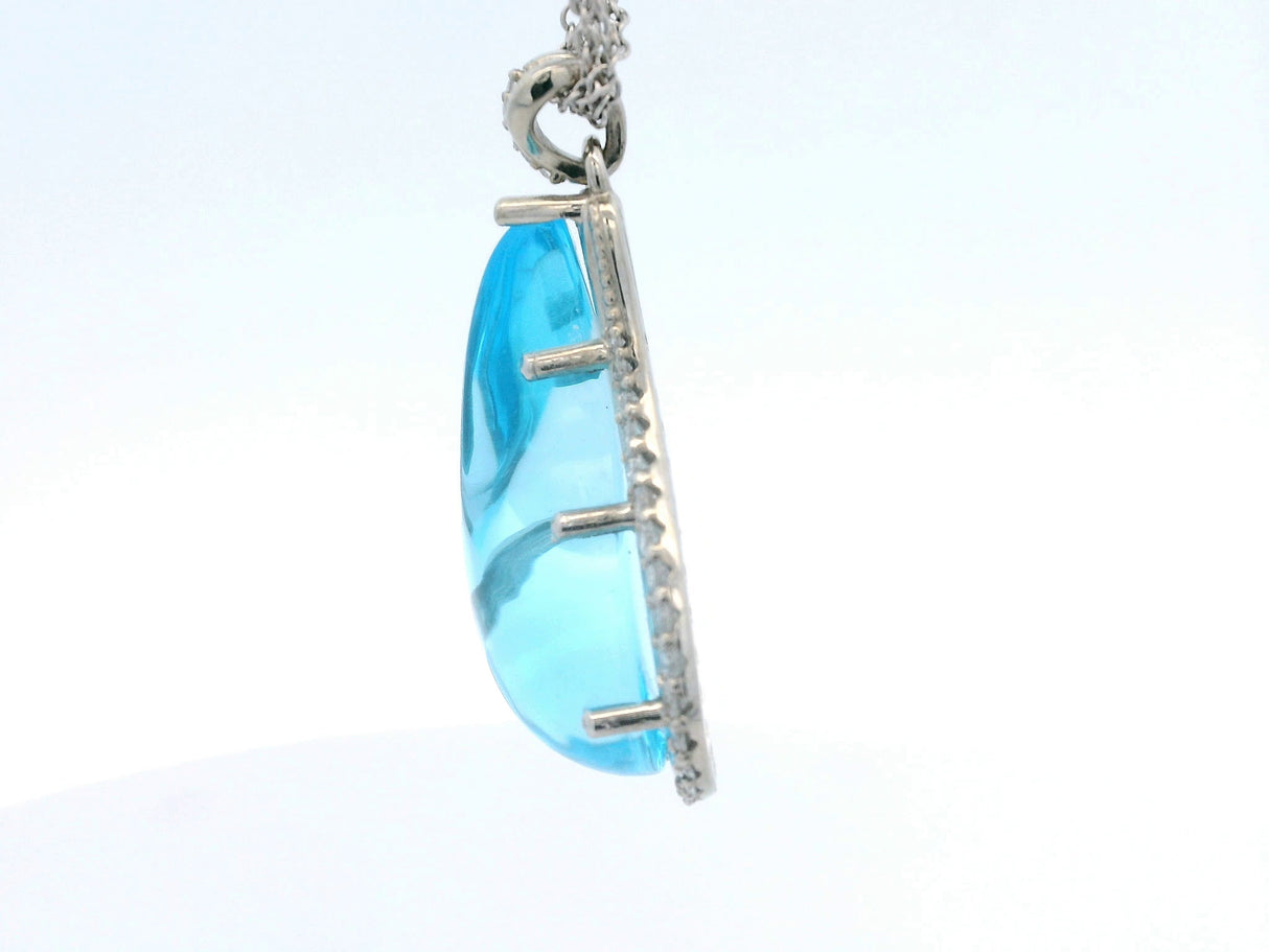 Custom Cabachon "Droplet" Topaz & Diamond Pendant