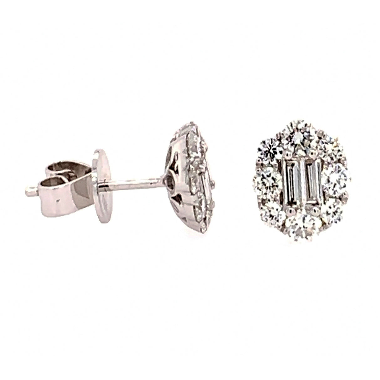 Almor Design Baguette & Round Diamond Halo Stud Earrings
