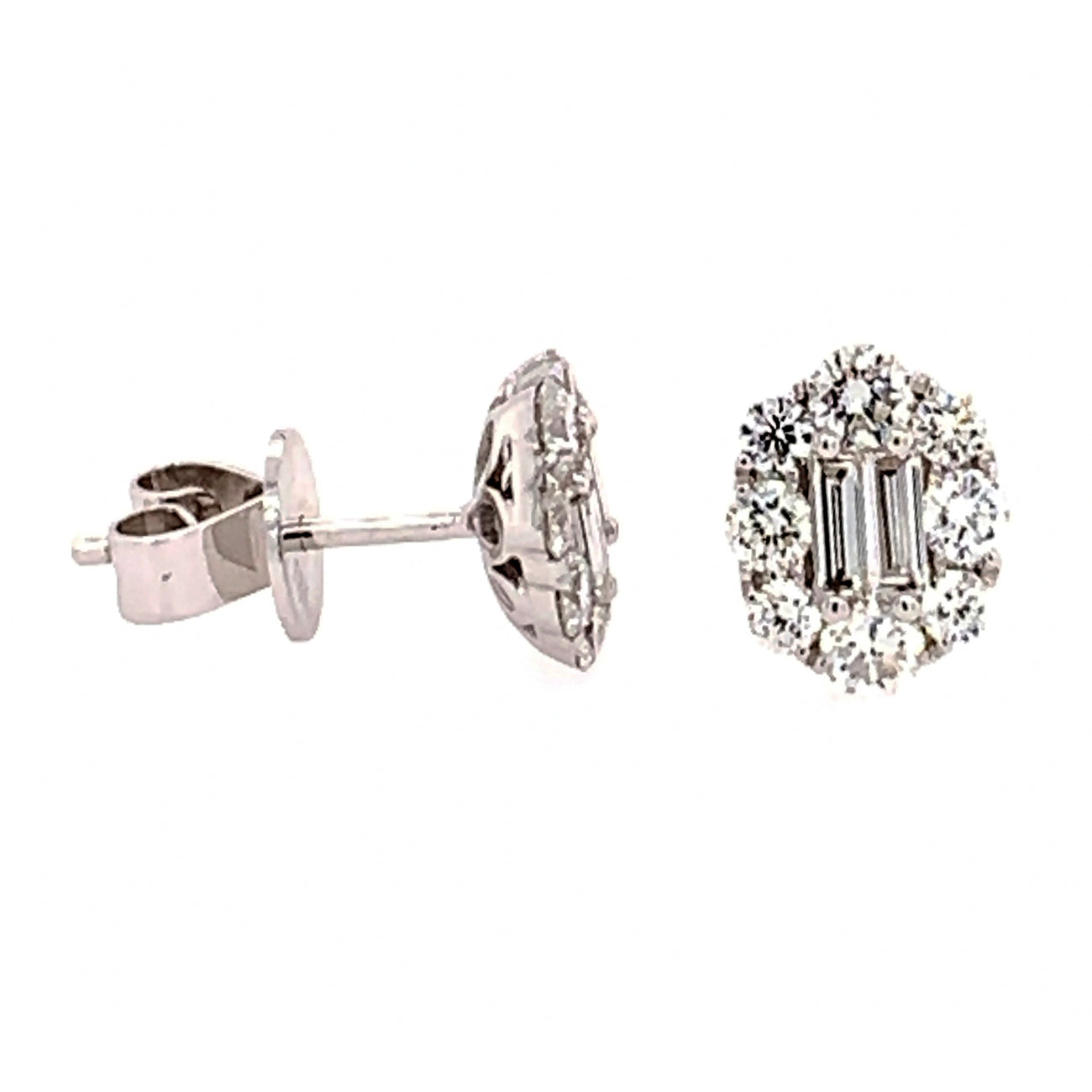 Almor Design Baguette & Round Diamond Halo Stud Earrings