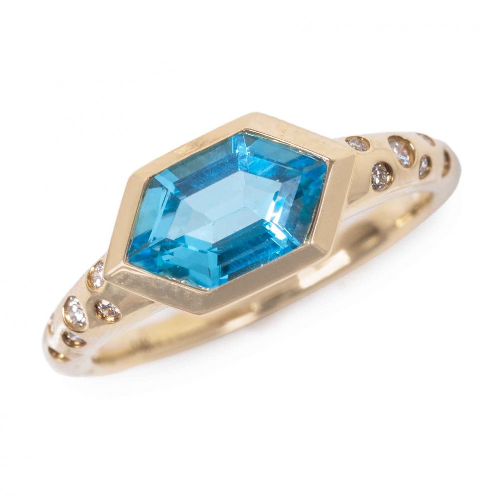 AGI Blue Topaz and Diamond Ring