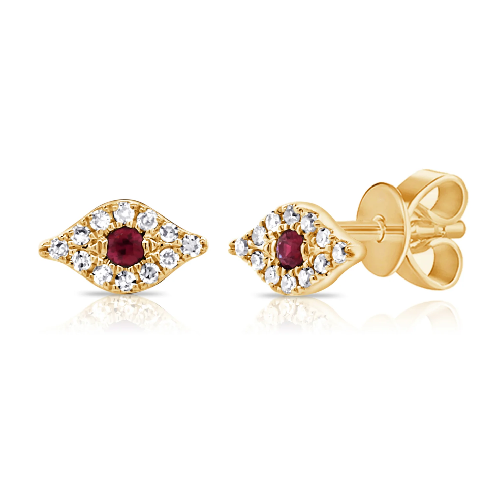 Sabrina Design Ruby Evil Eye Earrings