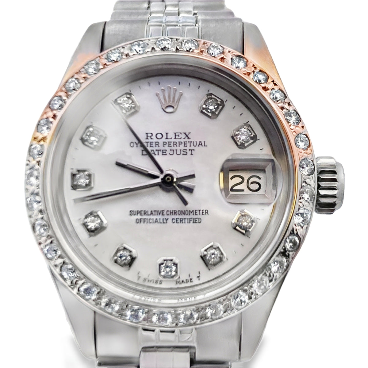 1974 Rolex Ladies Date 26mm Custom Diamond Mother-of-Pearl Dial