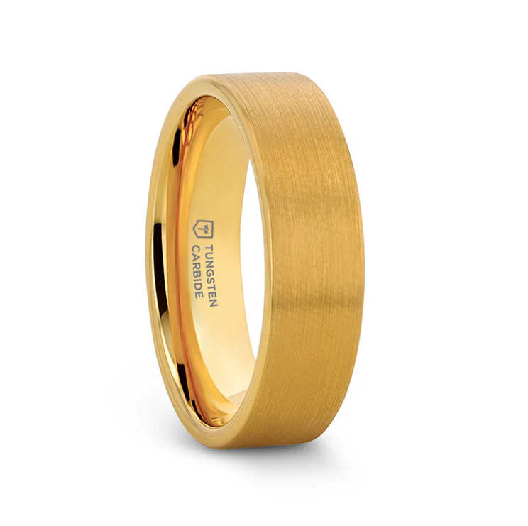 Thorsten AUDEN Gold Plated Flat Brushed Finished Tungsten Wedding Ring