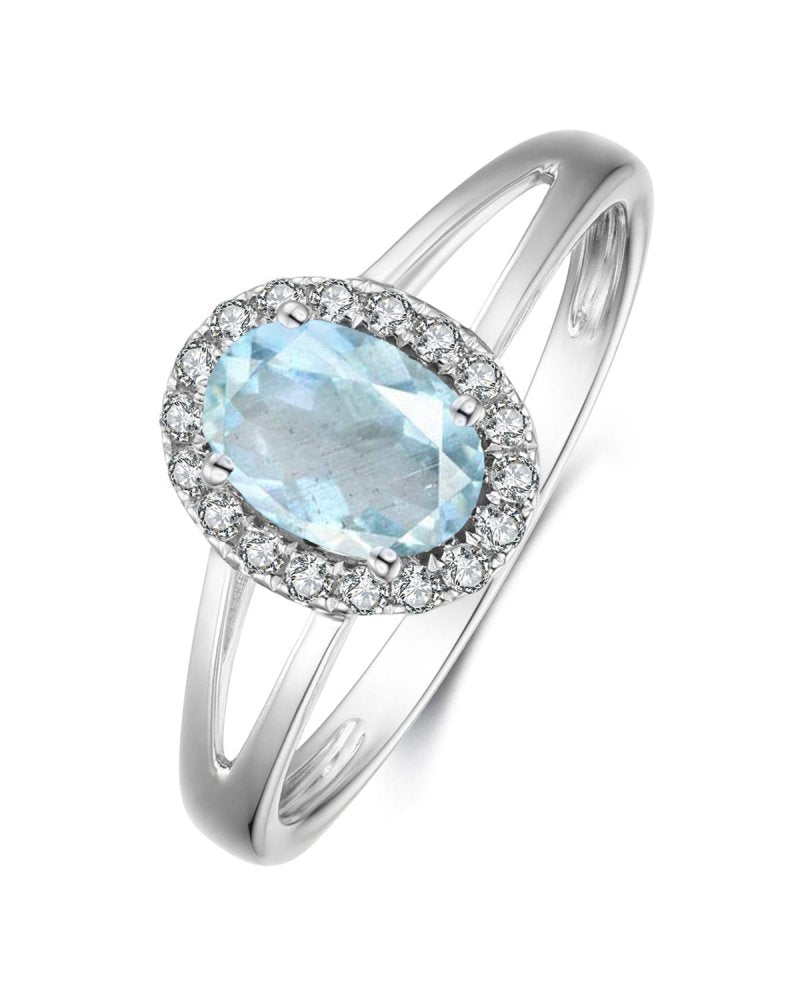 Diasun Aquamarine Diamond Halo Ring