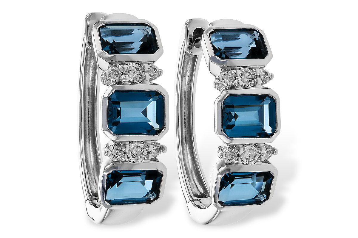 Allison Kaufman Blue Topaz and Diamond Hoop Earrings