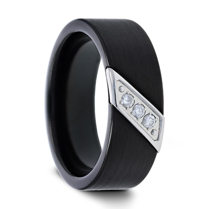 Thorsten Liam Satin Black Tungsten Diamond Ring