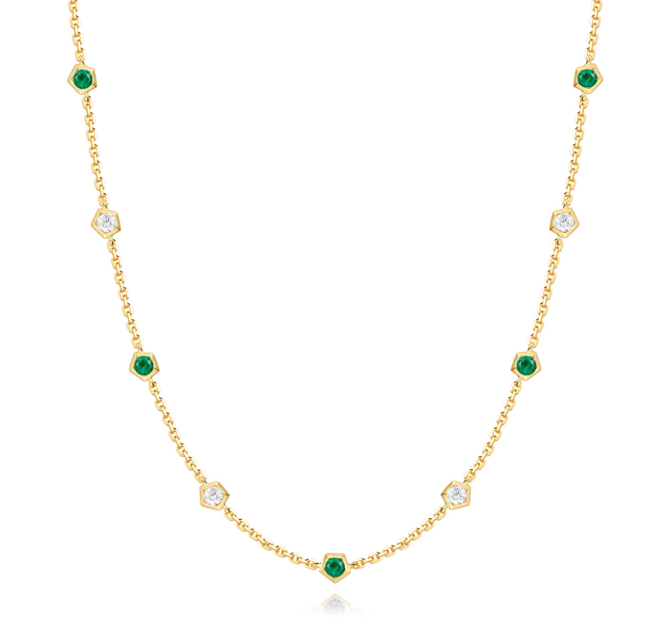 S.Kashi Diamond and Emerald Station Necklace