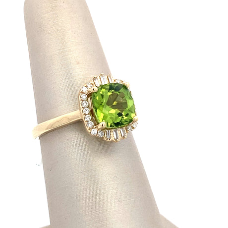 14K Yellow Gold Cushion Peridot Ring