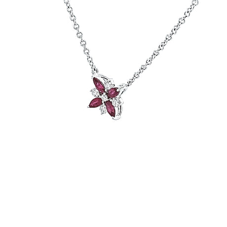 White Gold Ruby and Diamond Flower Pendant