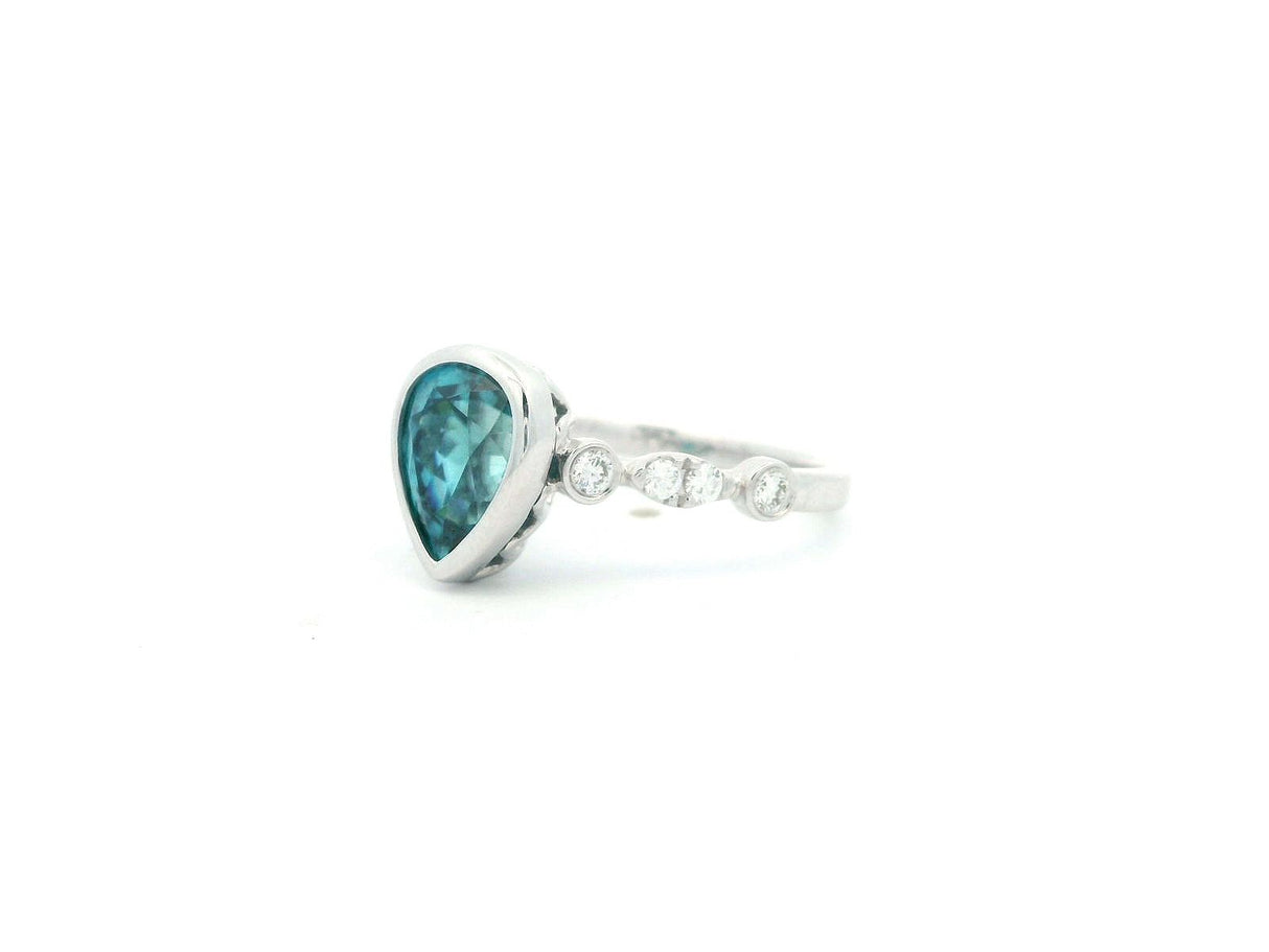 GBC Pear Blue Zircon and Diamond Ring