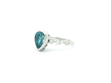 GBC Pear Blue Zircon and Diamond Ring