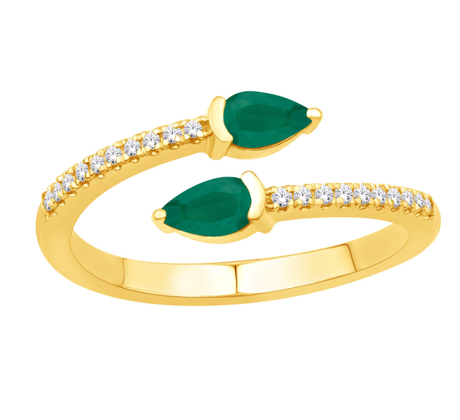 S.Kashi Emerald and Diamond Bypass Ring