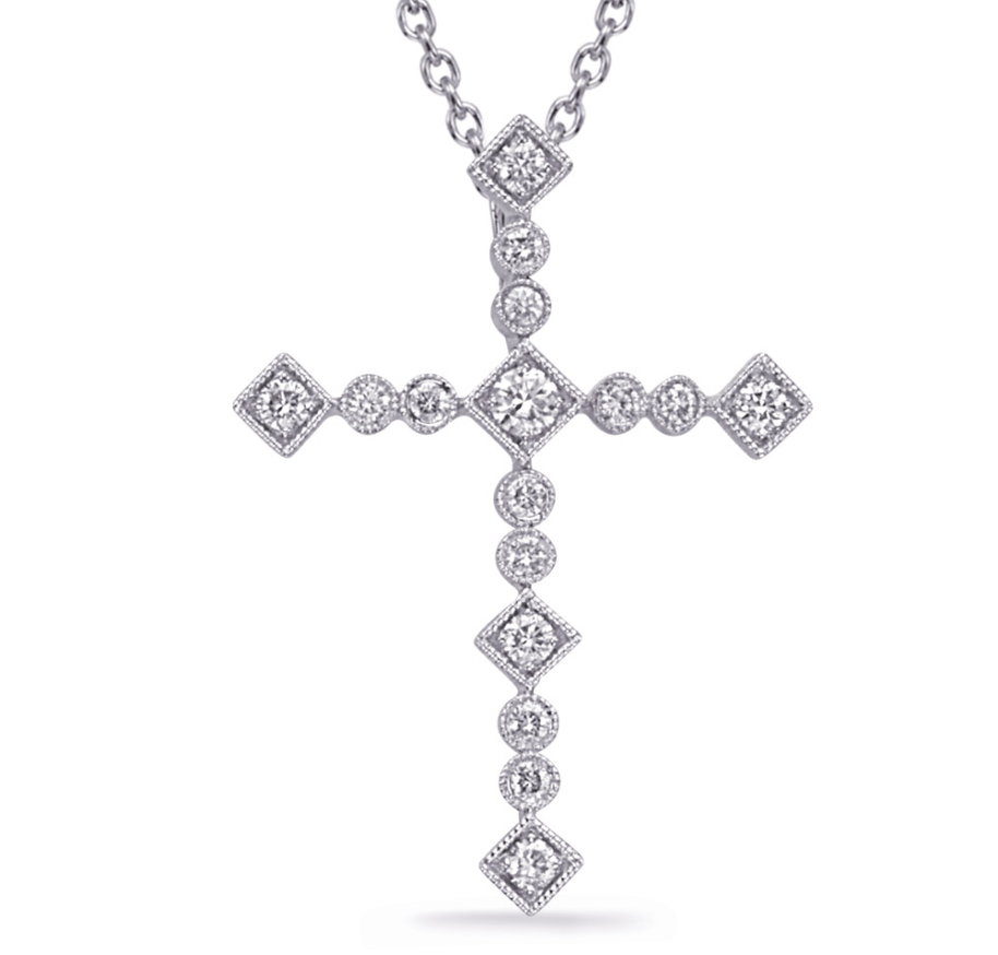 S.Kashi Diamond Milgrain Cross Pendant