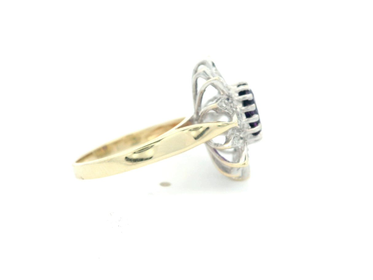 Esate Diamond Flower and Amethyst Ring