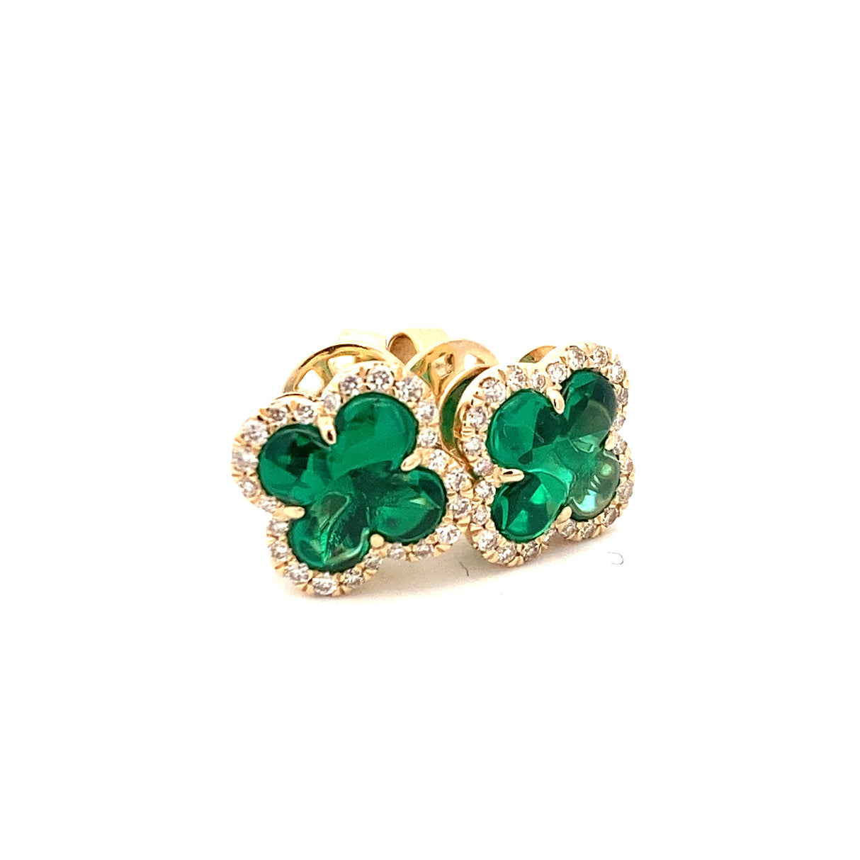14YG Emerald & Diamond Clover Studs