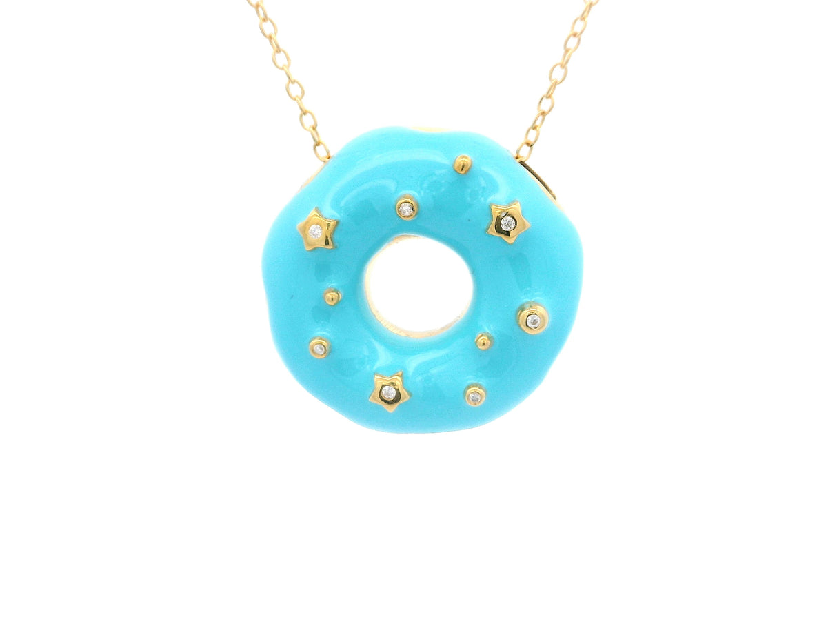 Blue Frosting Donut Pendant with Sprinkles