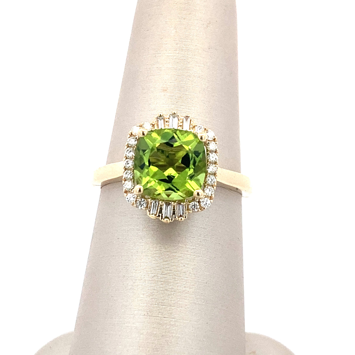 14K Yellow Gold Cushion Peridot Ring
