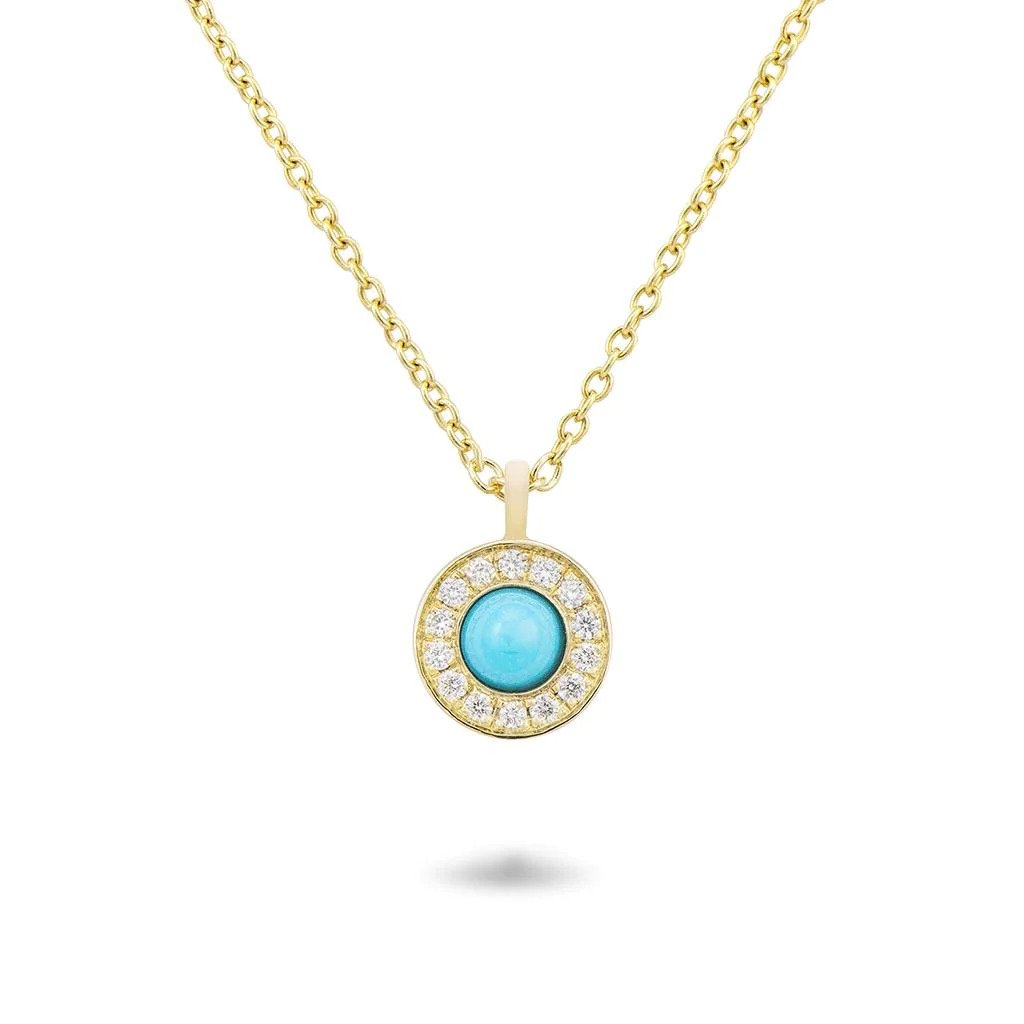 Yellow Gold Turqoise and Diamond Pendant